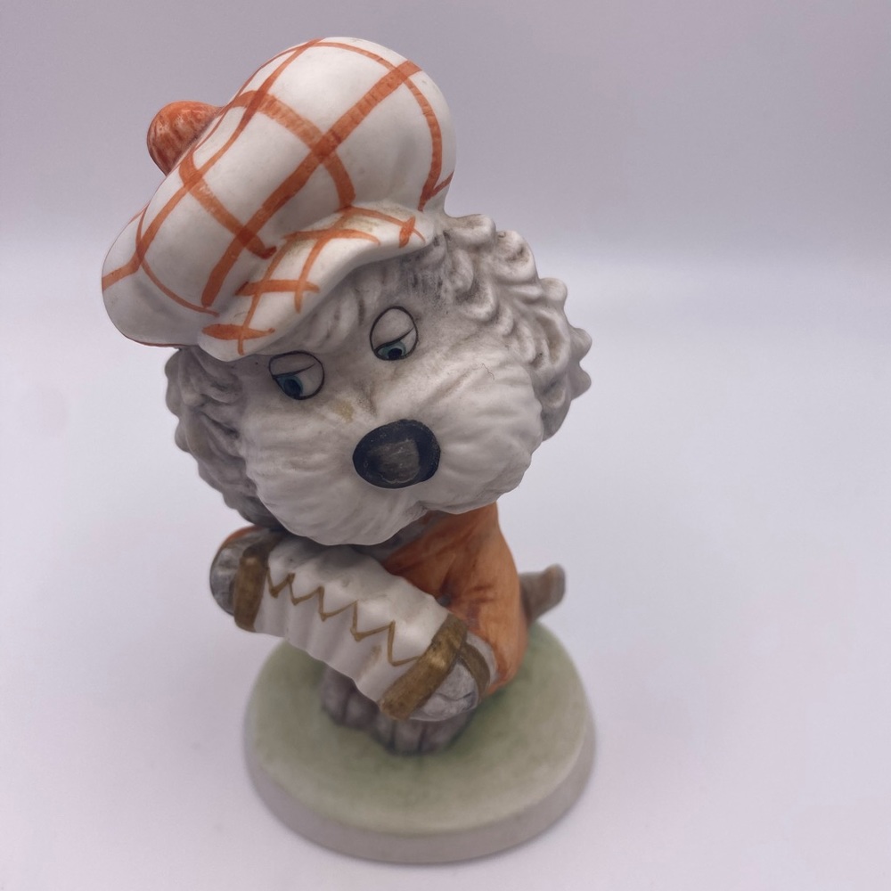 Vintage Lefton Anthropomorphic Dog Figurine Terrier Playing Accordion Hat Coat